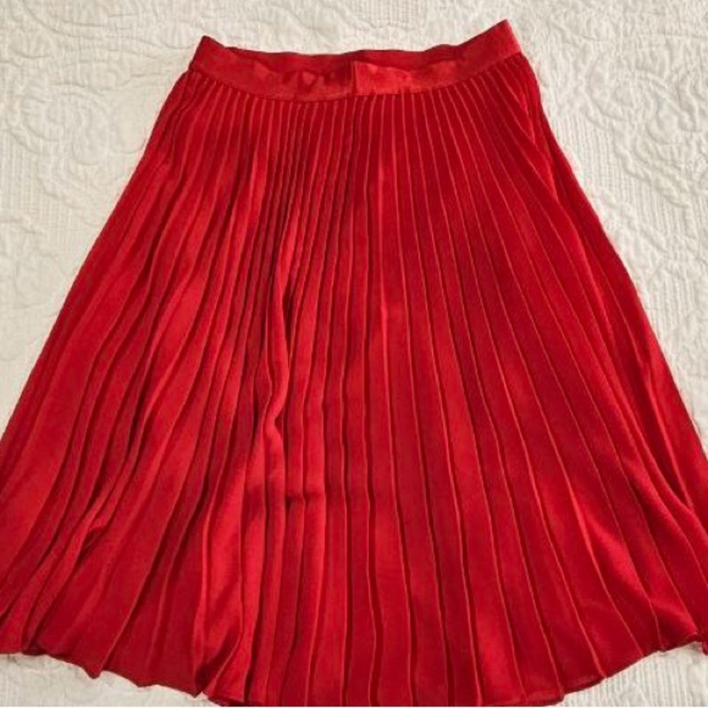 Express Red Midi A-Line Pleated Skirt